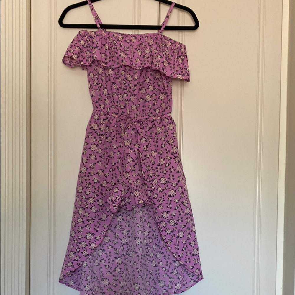 Purple and White Casual Sundress with Spaghetti Straps